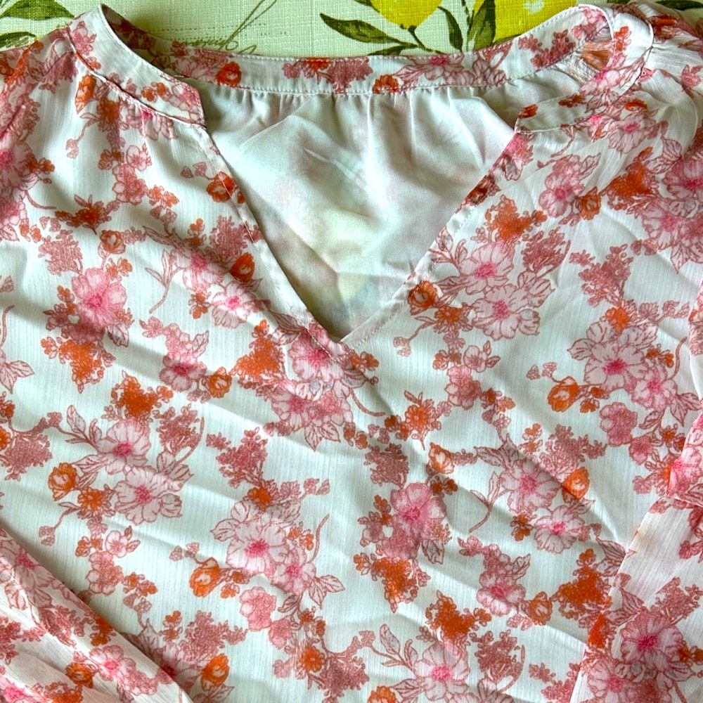 Floral Pink and White Blouse